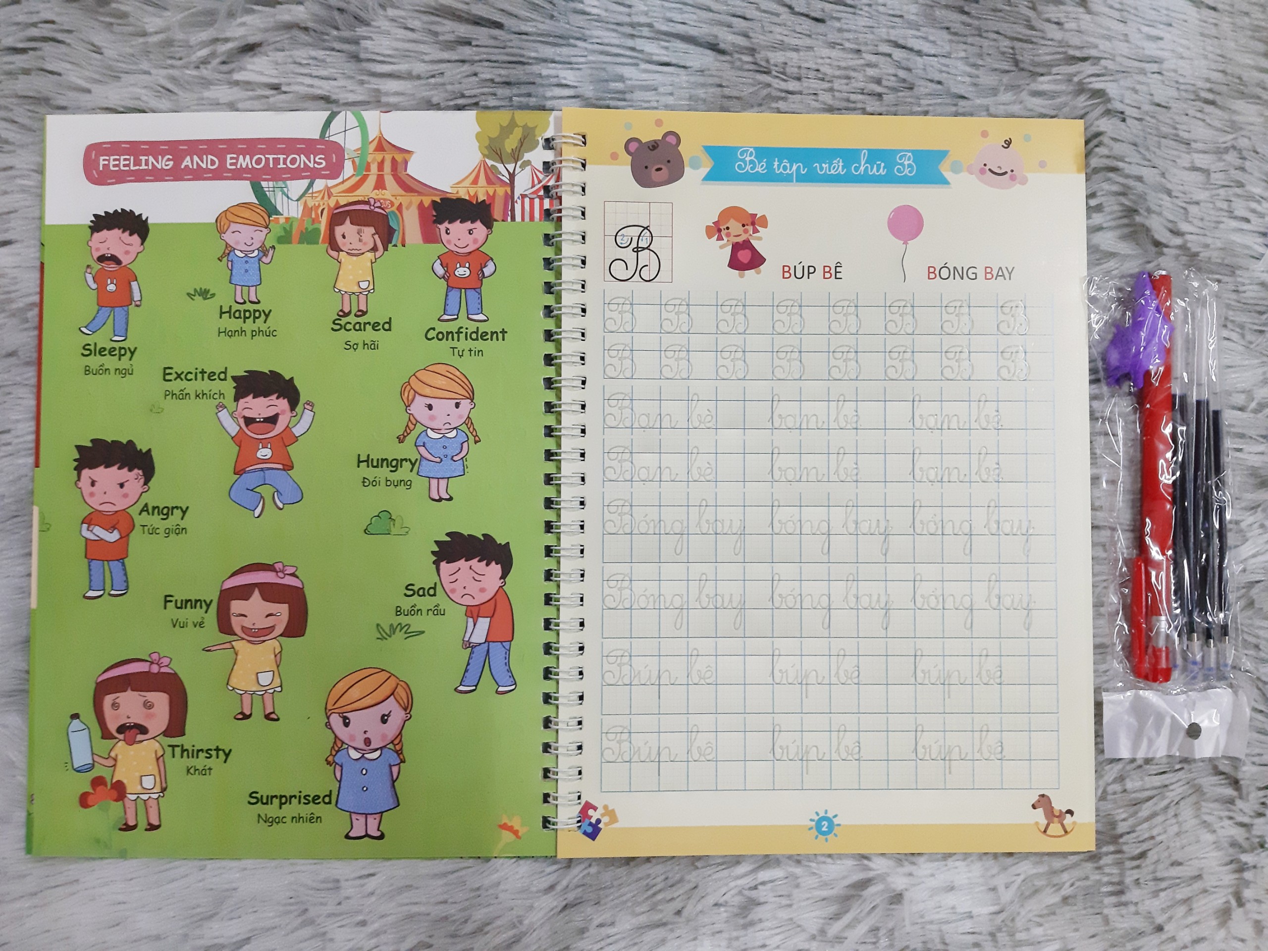 Vở luyện chữ hoa, chữ ghép và học tiếng anh