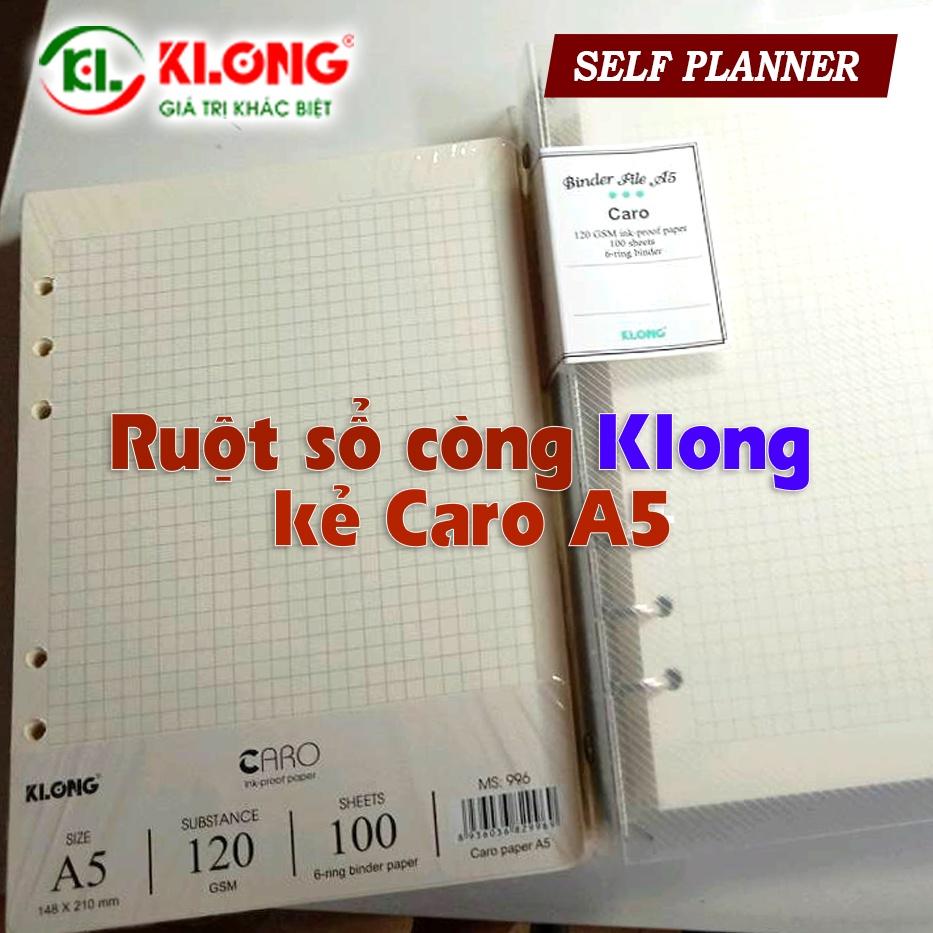 Ruột sổ còng giấy refill Klong kẻ caro A5 100 tờ; MS: 996 binder còng 6 lỗ 120 GSM