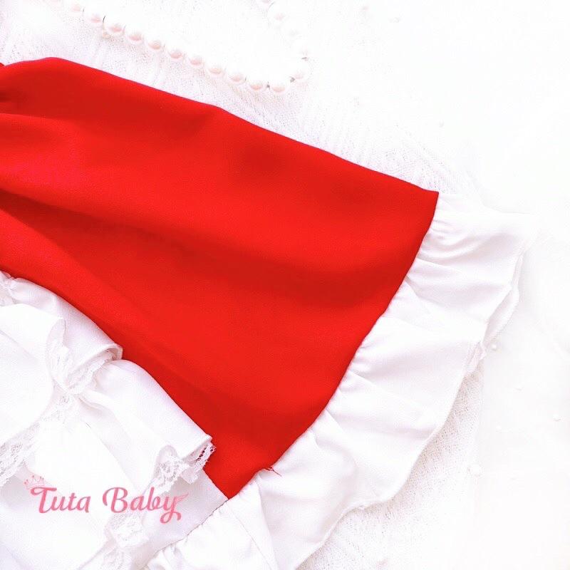 Set váy dây lolita màu đỏ kèm băng đô ren cho bé gái - đầm công chúa nơ xòe kèm turban sơ sinh - áo quần trẻ em