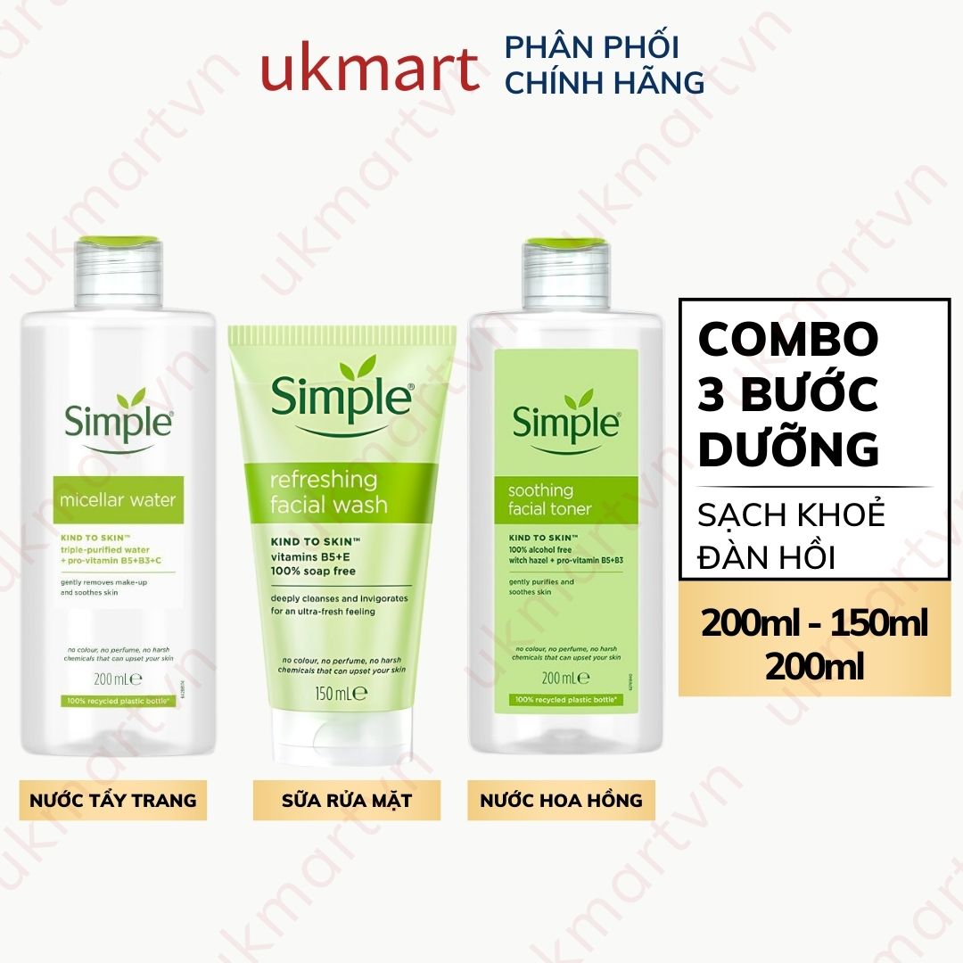 Combo Simple Làm Sạch Tẩy Trang  Sữa Rửa Mặt  Nước Hoa Hồng