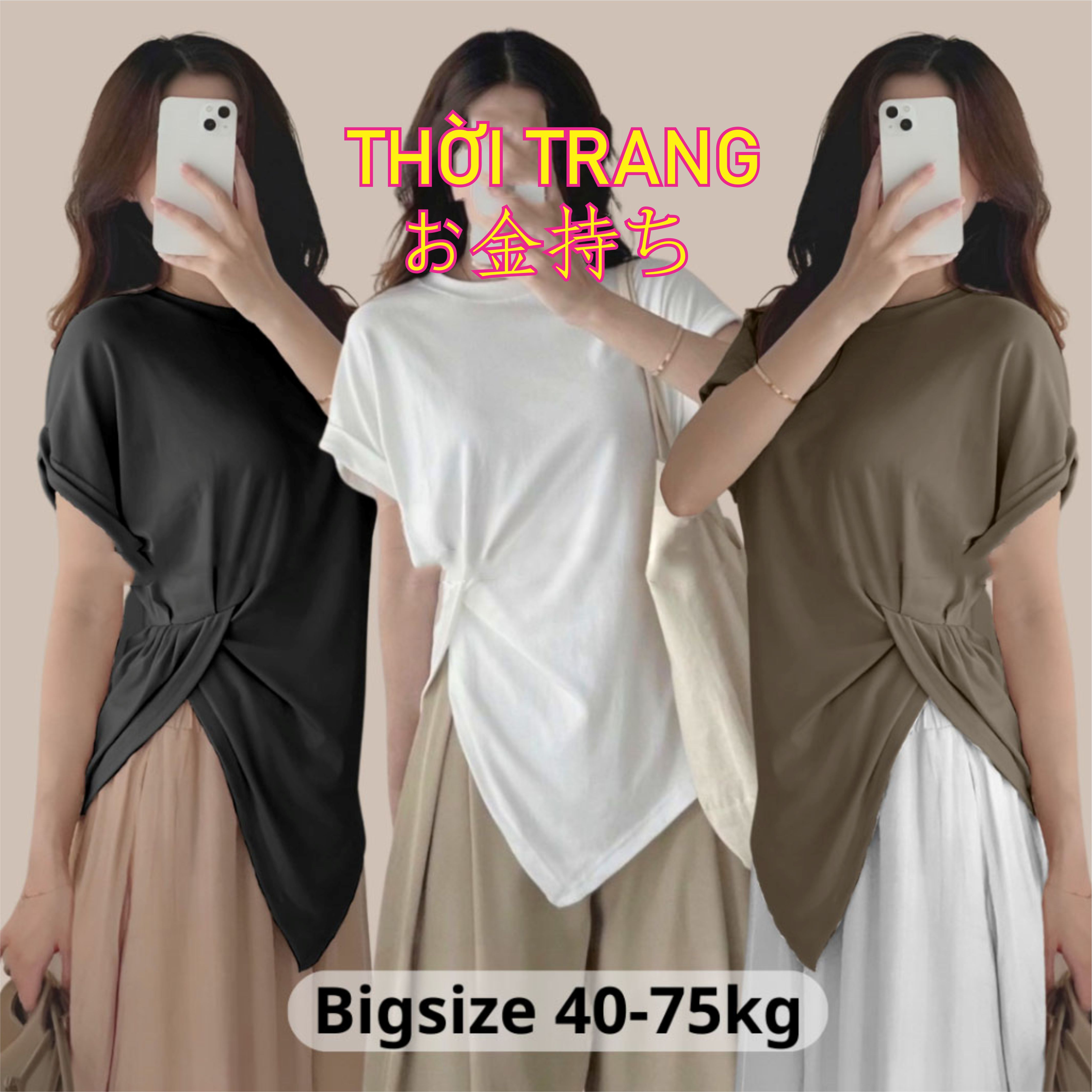 Áo thun cổ tròn xoắn eo chất coton đẹp có bigsize 3110