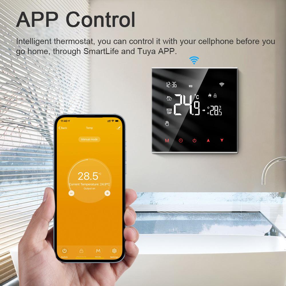 Tuya WIFI Temperature Controller Weekly Programmable Temperature Timing Setting Mobilephone Tuya SmartLife APP Remotely Control Compatible with Yandex Alice Amazon Alexa and Google Home for Voice Control