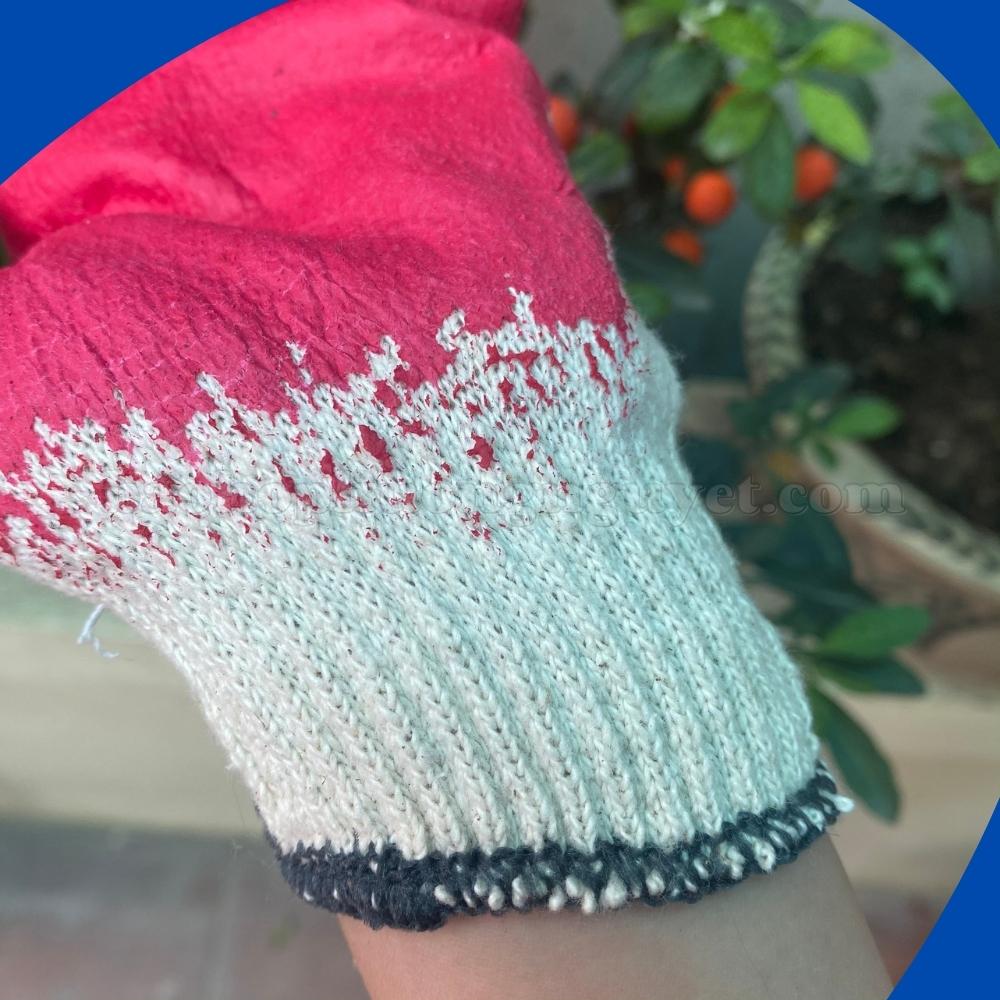 10 đôi găng tay bảo hộ chất liệu vải sợi dùng để làm việc,chống trơn trượt phủ sơn đỏ(1 đôi)