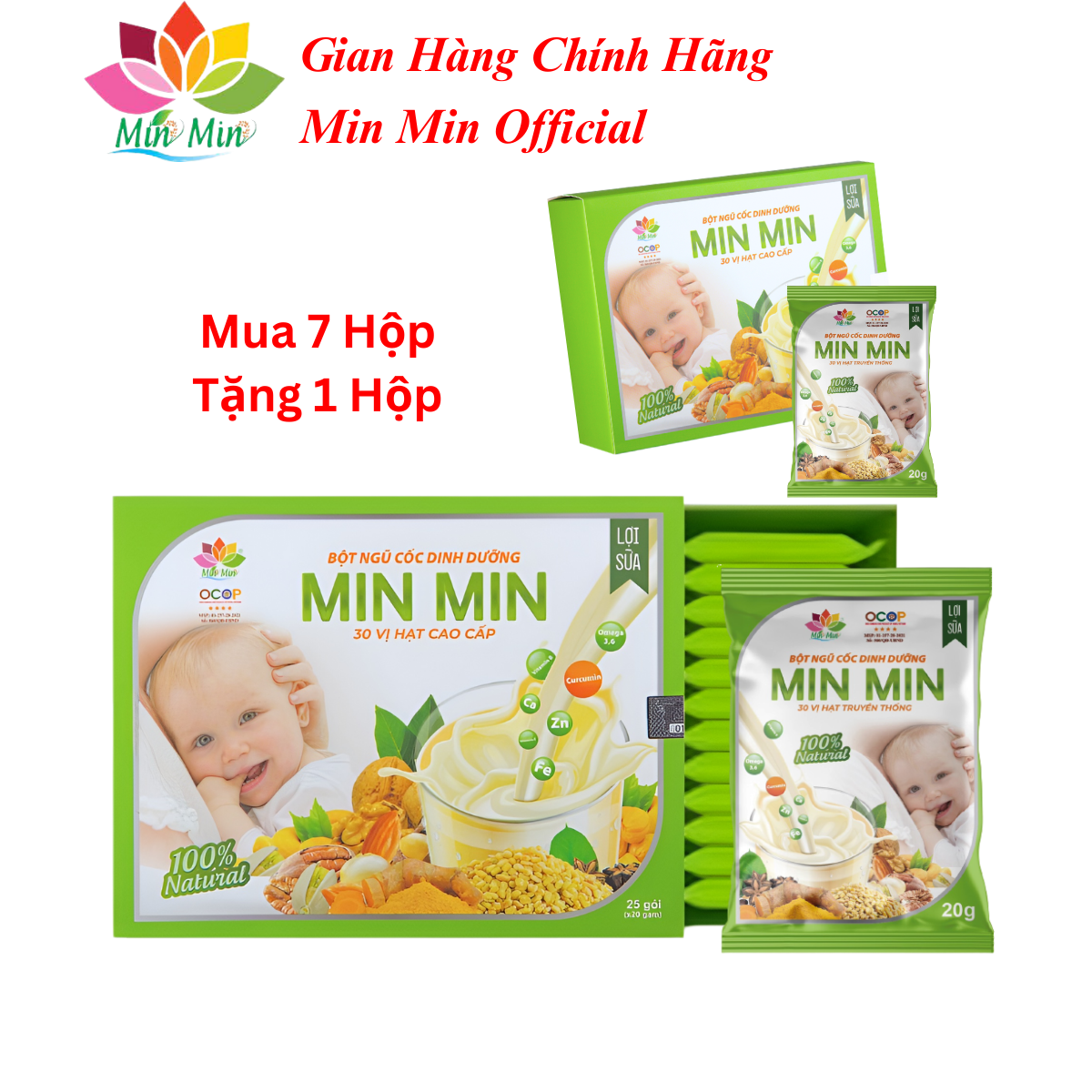 Combo 2 Hộp Ngũ Cốc Min Min Lợi Sữa 38 Hạt Dạng Gói (1Hộp 500gr x25 gói )- Chuyên Lợi Sữa và Phục Hồi Sức Khỏe Sau Sinh