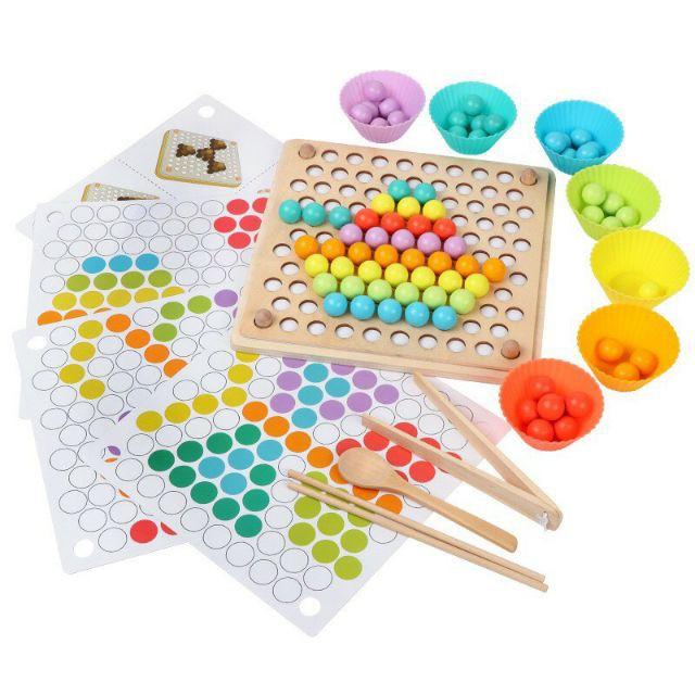 Đồ chơi Gỗ Bộ gắp hạt kèm bát siêu xịn rèn vận động tinh Montessori