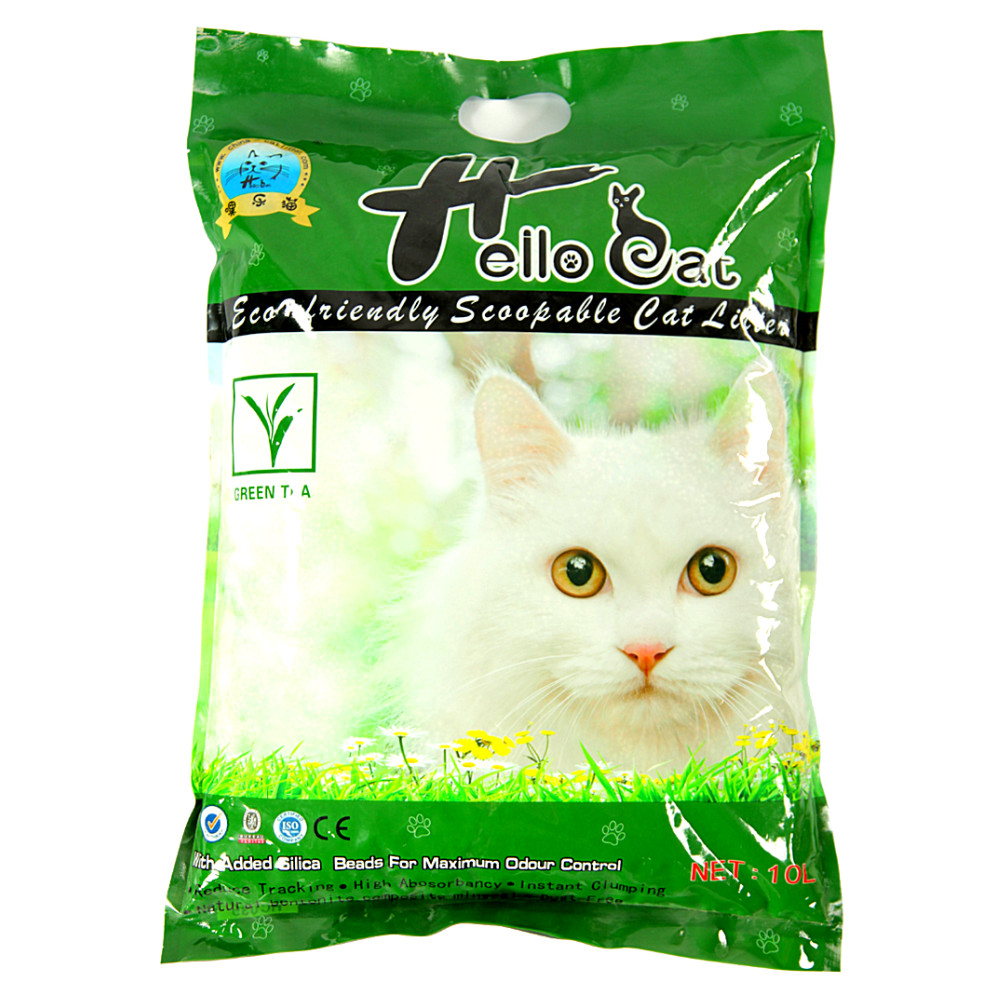 Cát Vệ Sinh Thái Lan Dành Cho Mèo Hương Trà Xanh Không Bụi Vón Nhanh Mùi Hương Dịu Nhẹ Dễ Chịu Hello Cat Green Tea Bentonite Sand (10L/7KG) - TẶNG 1 Lon Pate Hello Cat Pate Mùi Ngẫu Nhiên 190G