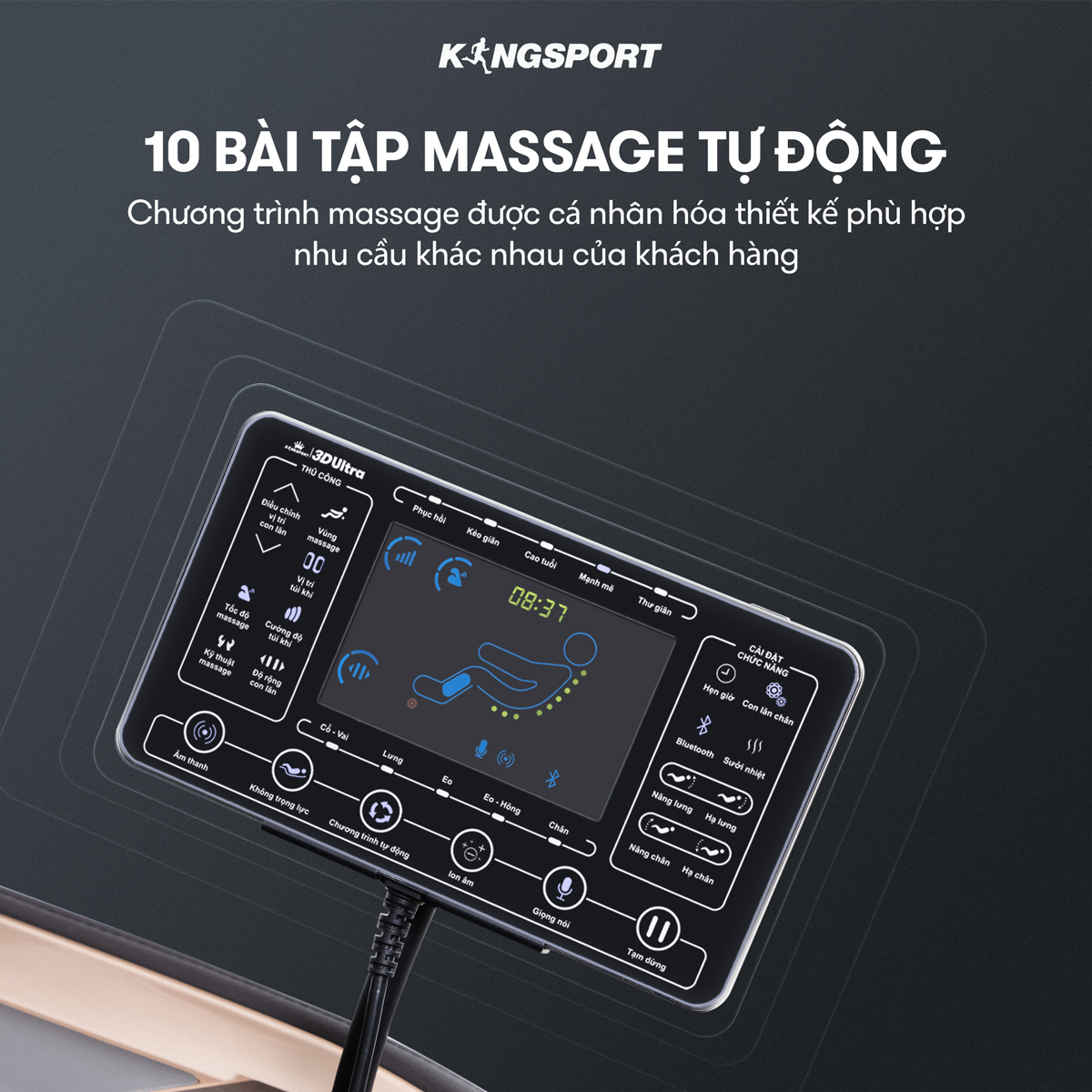 Ghế massage toàn thân cao cấp KINGSPORT DELUXE G97 chế độ massage 3D Ultra, 10 chương trình massage tự động