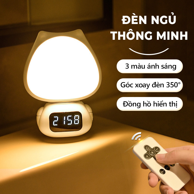 Đèn ngủ để bàn tích hợp đồng hồ và điều khiển từ xa bảo vệ mắt cho bé sơ sinh -K1575