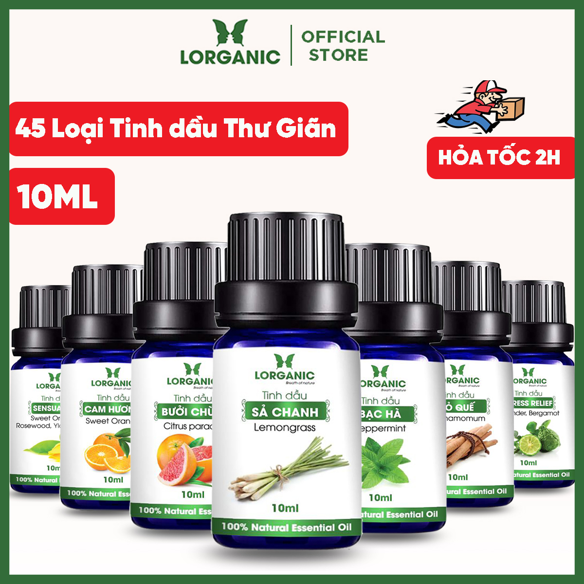 Tinh Dầu Xông Phòng Thư Giãn, Đuổi Muỗi 10ml LORGANIC Sả Chanh, Quế, Bạc Hà, Oải Hương Lavender, Tràm, Ngọc Lan Tây, Hương Thảo, Stress Relief, Sensual, Cam, Vỏ Bưởi, Bạch Đàn Chanh, Bưởi Chùm, Hoắc Hương, Long Não, Pơ Mu, Thông Đen