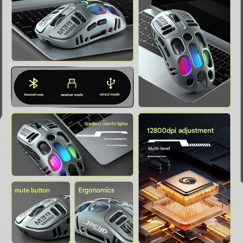 Chuột Led Không Dây M38 đa kết nối Bluetooth 5.0 + Usb 2.4G + Cáp 12800Dpi Pin Sạc TypeC hàng nhập khẩu