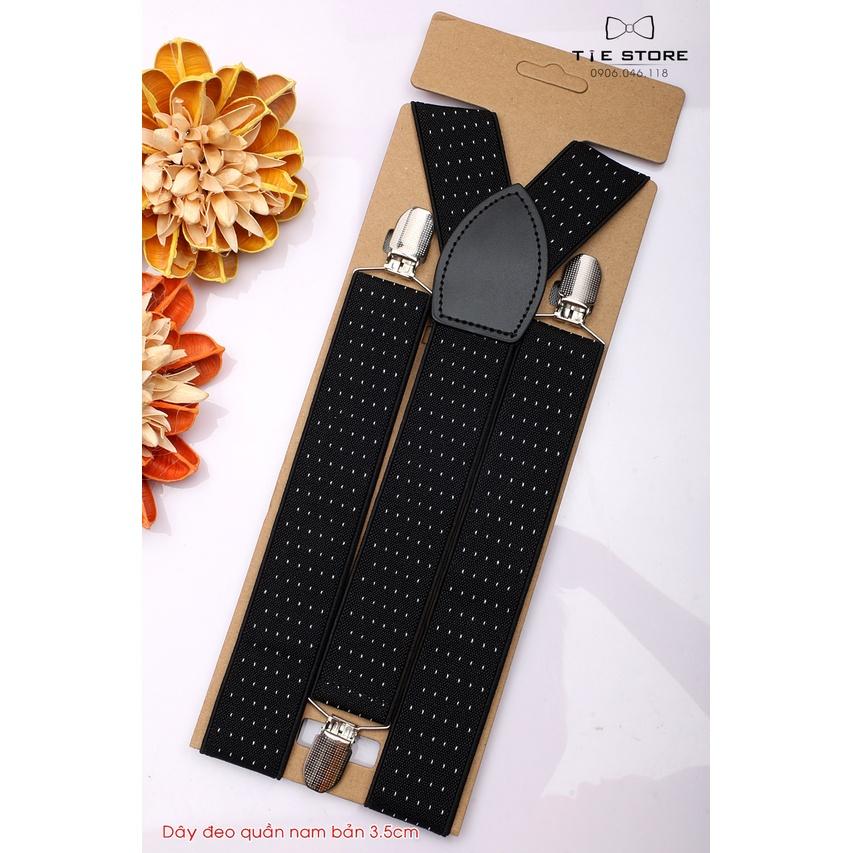 Dây đeo quần nam chữ Y 3.5cm khóa kẹp - dây yếm quần nam cao cấp đen chấm bi