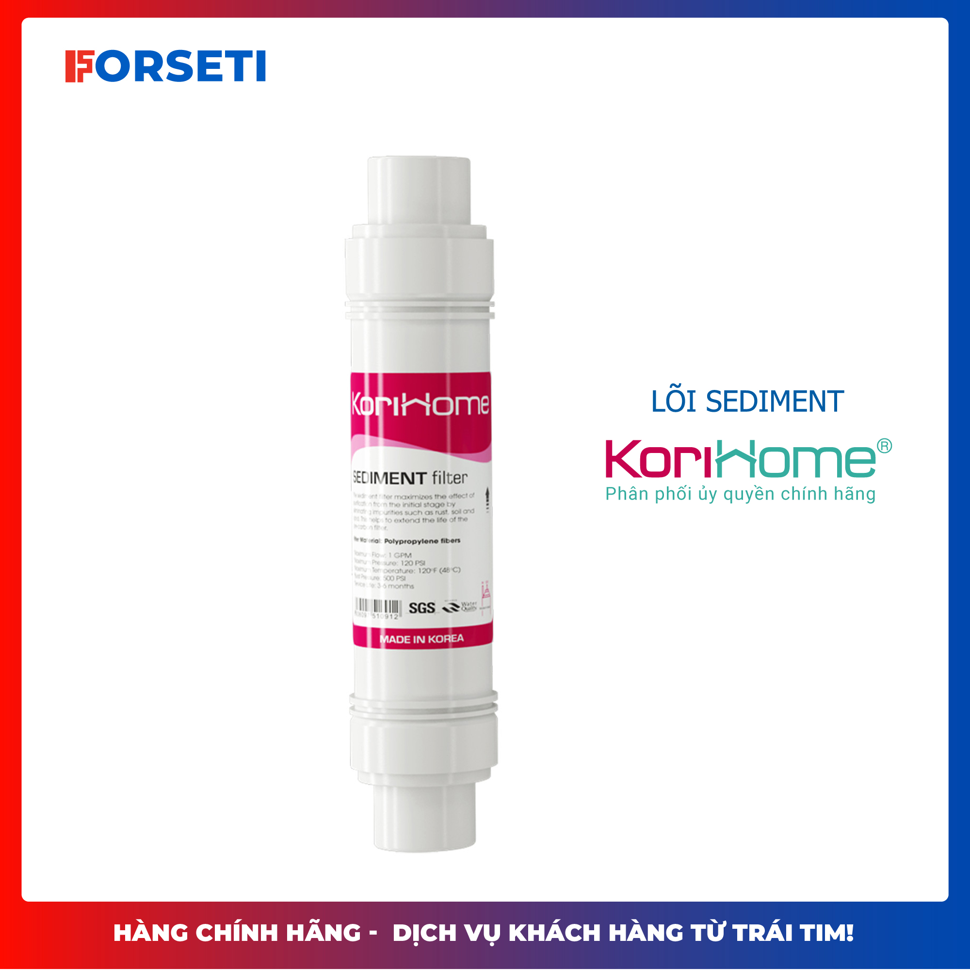 Combo 4 lõi lọc thô: 2 Sediment + 2 Pre carbon chính hãng Korihome