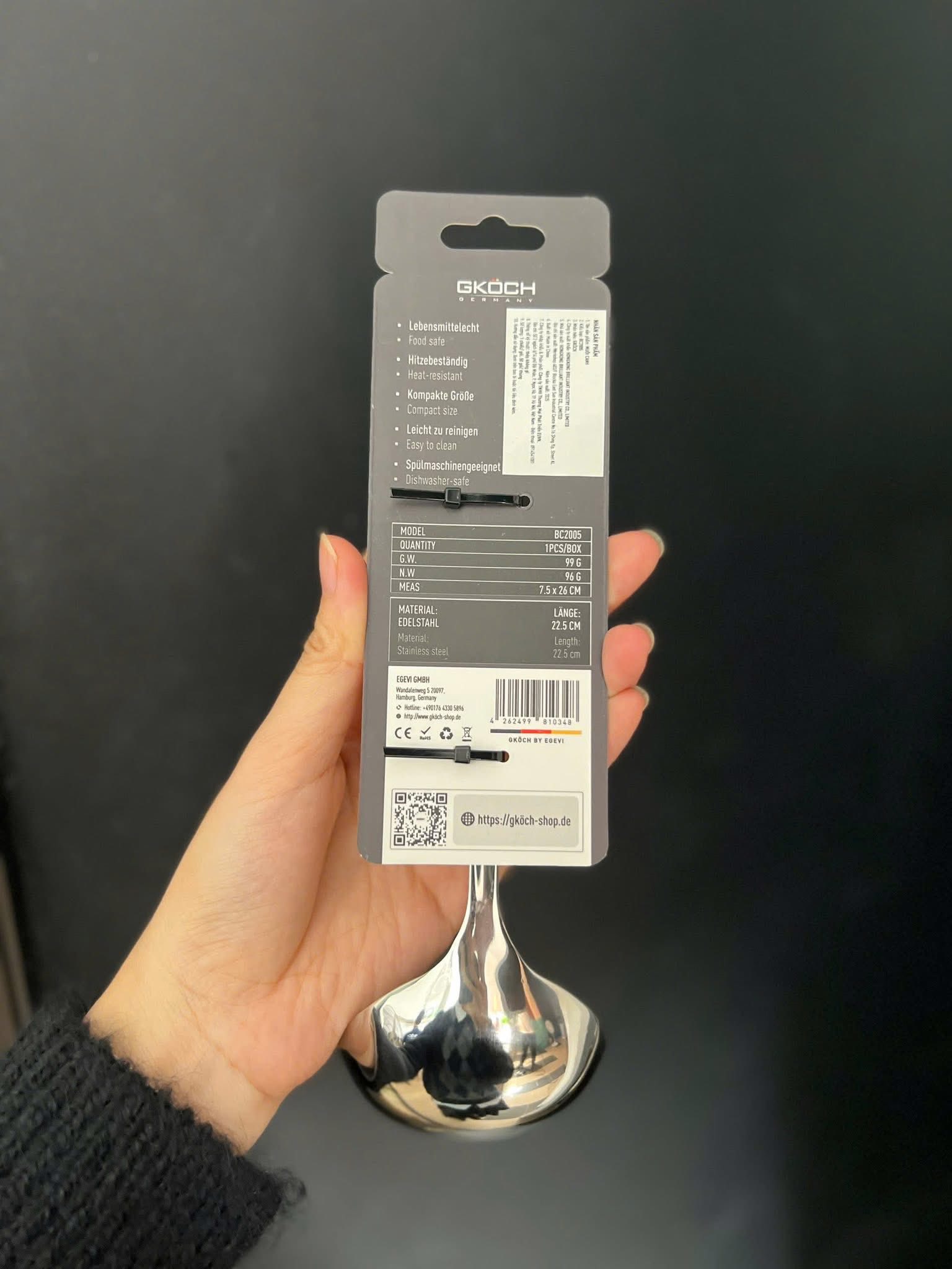 MUÔI CANH INOX NGUYÊN KHỐI GKÖCH DÀI 22,5CM Hàng chính hãng