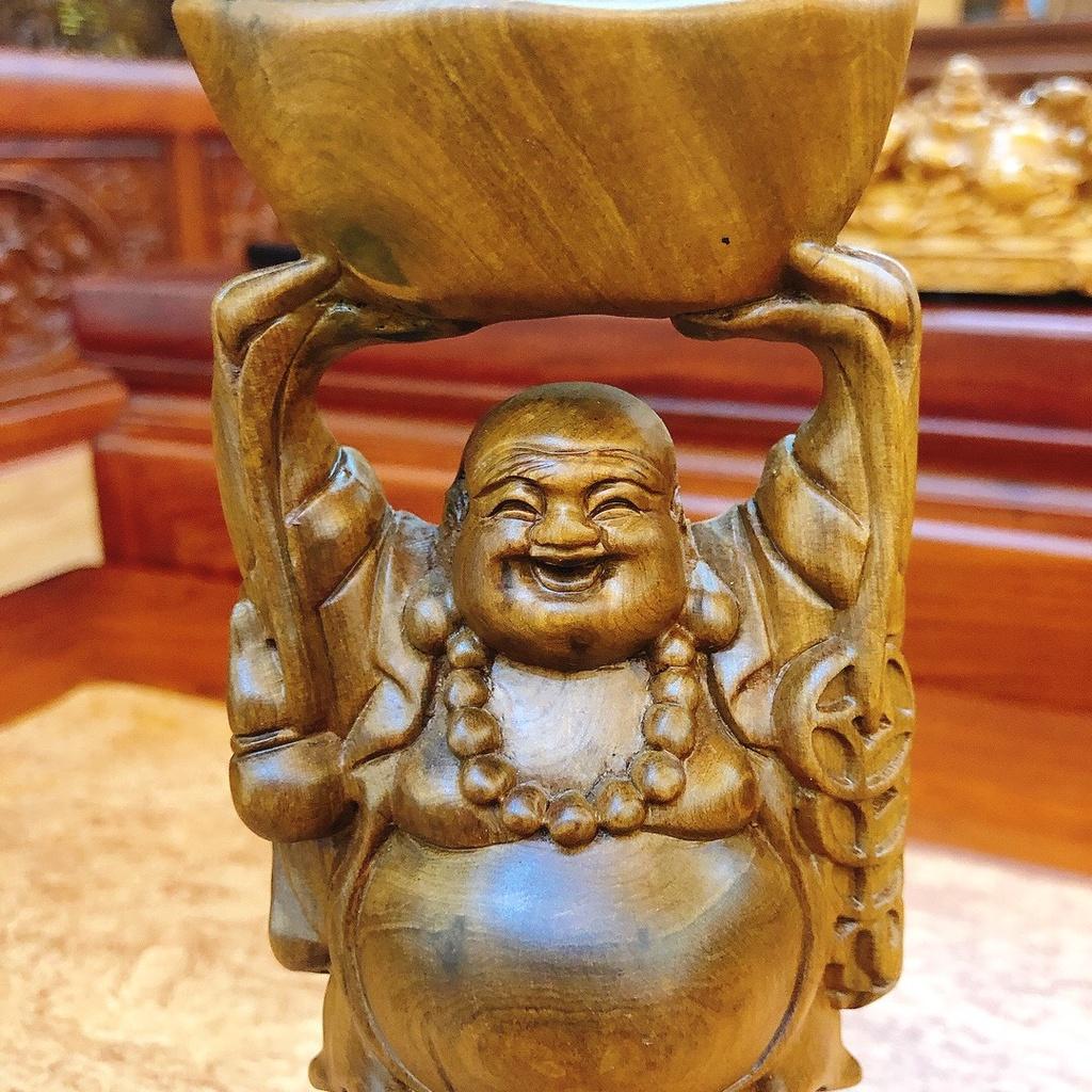 Tượng Phật Di Lặc Đứng Bê Thỏi Vàng Gỗ Bách Xanh Để Ô Tô , Bàn Làm Việc.