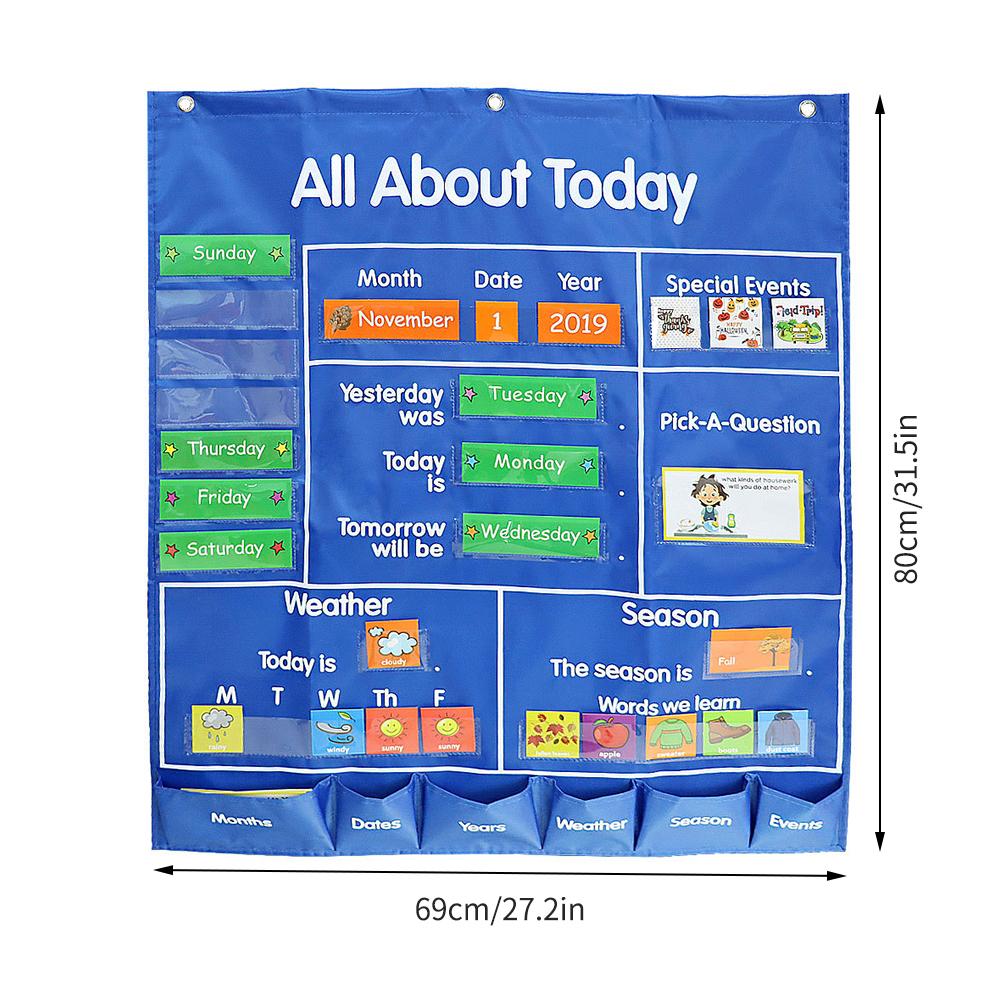 School Classroom Pocket Chart with Date Month Year Week Season Weather Event Cards Teacher Teaching Tool All about Today