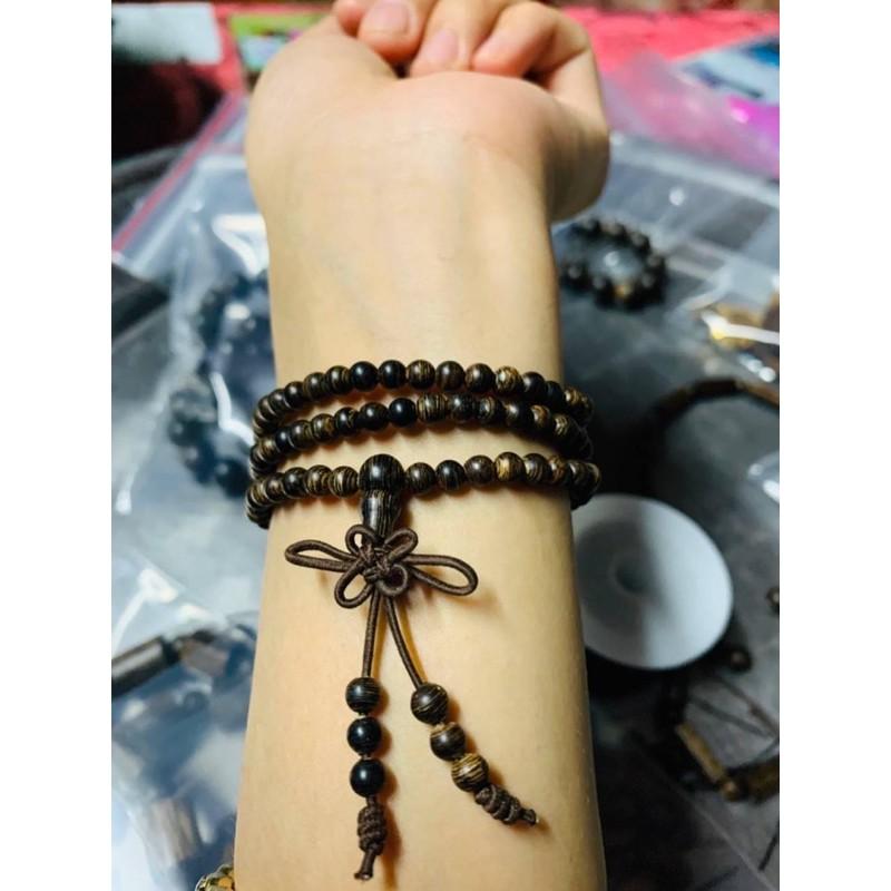 Vòng chuỗi trầm Sánh chìm 4li 108 hạt. 216hat. kèm hộp nhung Dây phụ và thẻ bảo hành +tặng 2 viên nụ