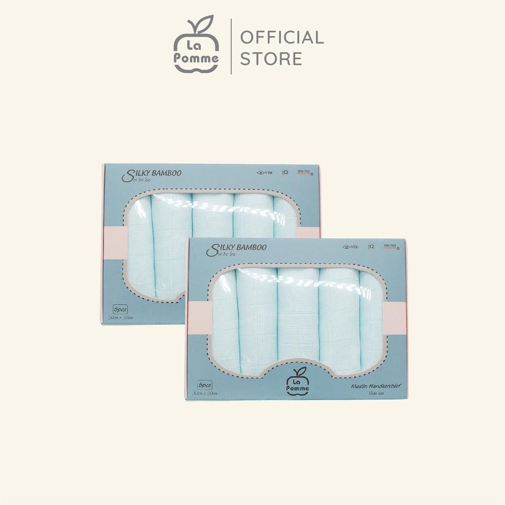 Combo 2 K001 Set 5 Khăn sữa sợi tre lụa La Pomme - 30x30cm Xanh Pastel