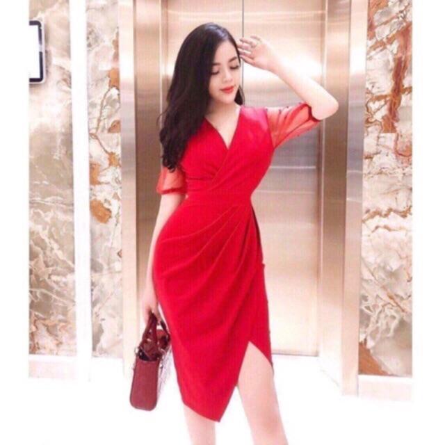 Đầm dự tiệc tay lưới đính cườm + Ảnh thật