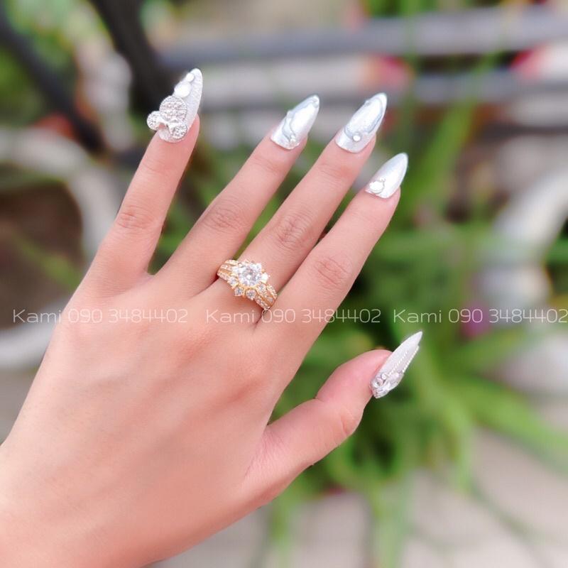 Nhẫn đồng non gắn hột lớn cam kết không đen Kami