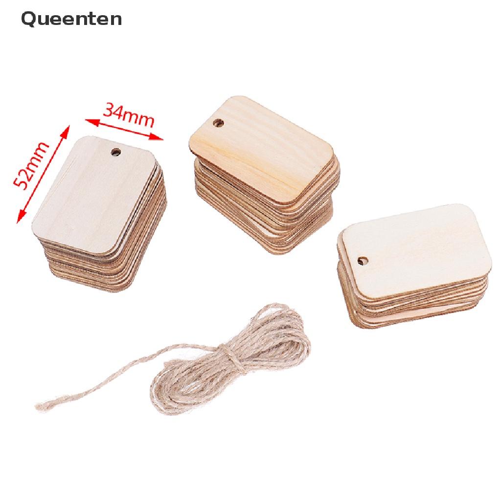 Queenten 50pcs Ornament Wood Planks Tags Wooden Hanging Labels Sheet DIY Engraving Crafts QT