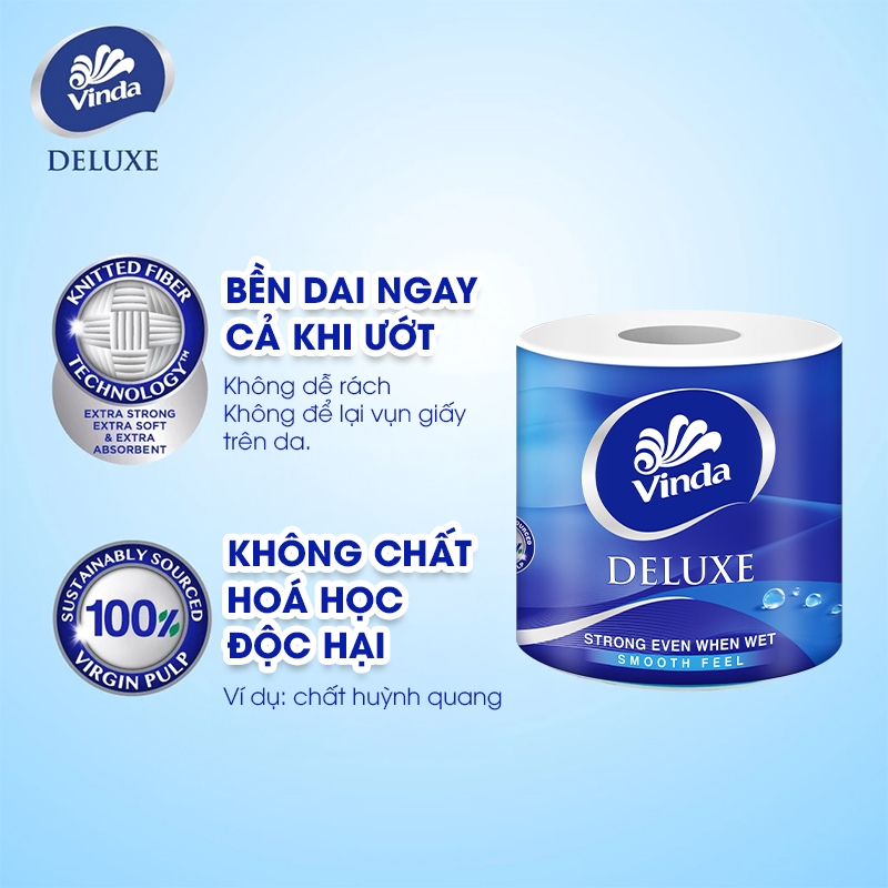 [MUA 2 LỐC GVS DELUXE TẶNG 3 CUỘN] Giấy vệ sinh cao cấp Vinda Deluxe 3 lớp (8 Cuộn)