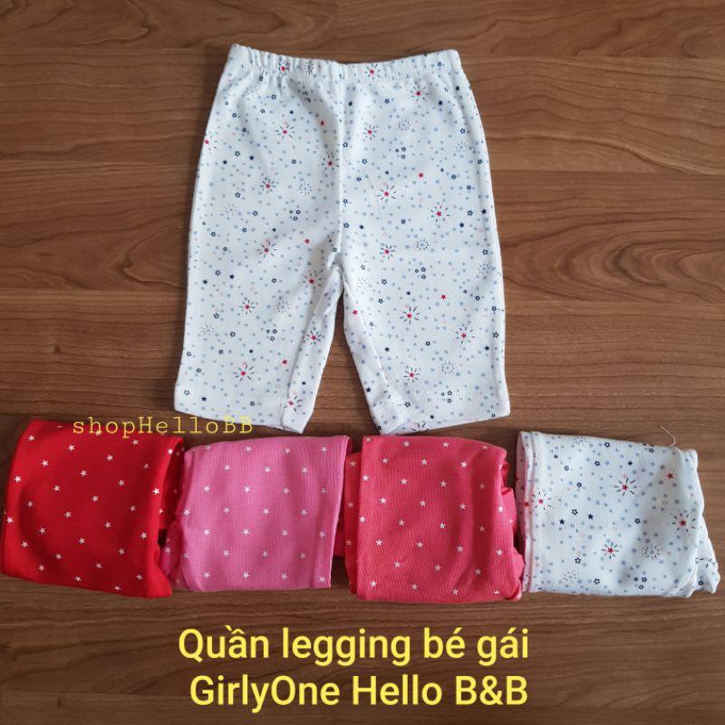 Size bé 6-9kg Quần legging lửng bé gái GirlyOne Hello B&amp;B thun cotton co giãn 4 chiều mềm mịn