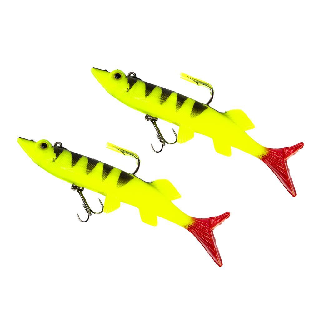 2pcs Lifelike 3D Eye Soft Lead Fishing Lures Red T Tail Sinking Swimbaits with Lead inside for Trout Bass Salmon