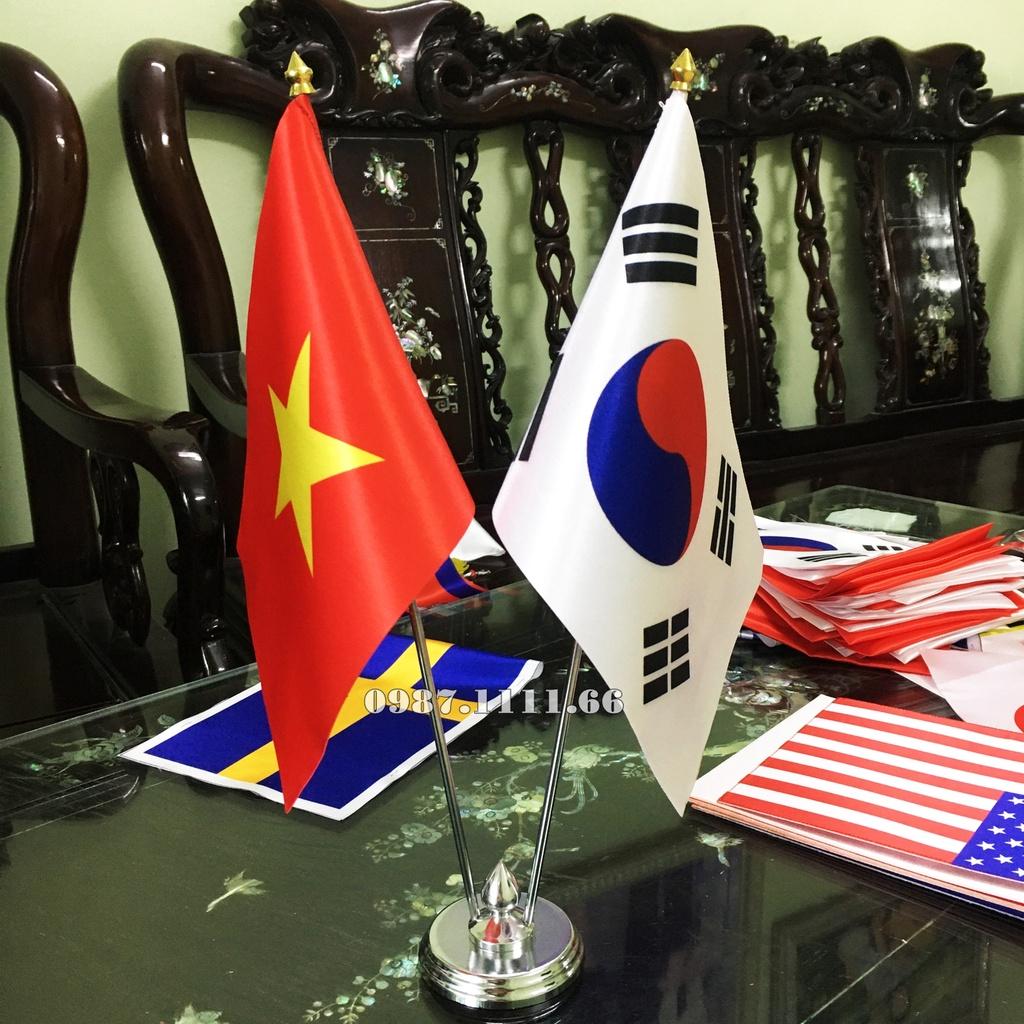Cờ Để Bàn Đế Thép Loại cắm 2 cờ Các Nước Tùy Chọn