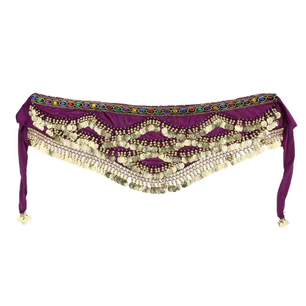Velvet Dangling Gold  Belly Dancing Hip Skirt Scarf Wrap Belt