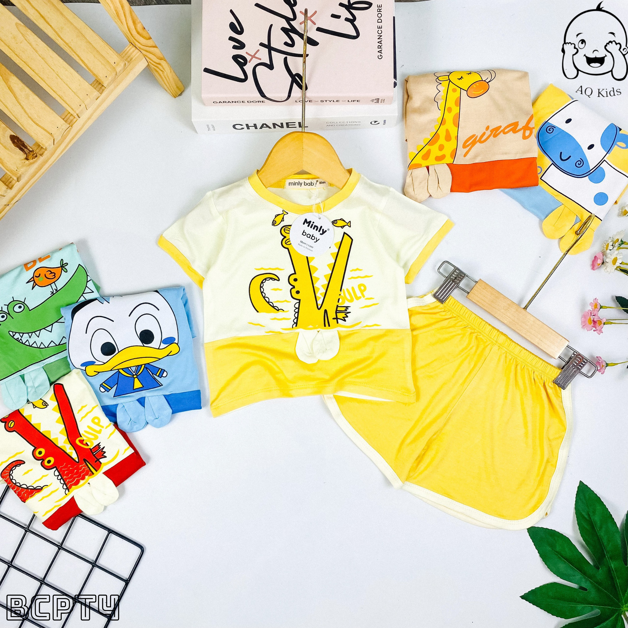 Bộ Cộc Tay THUN LẠNH MINKY MOM In Hình Toàn Thân Dễ Thương Cho Bé