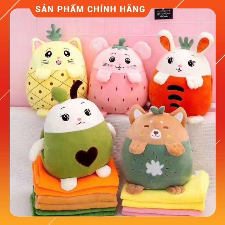 Bộ Chăn Gối Văn Phòng Hình Hoa Quả- Gối Ôm Kèm Chăn