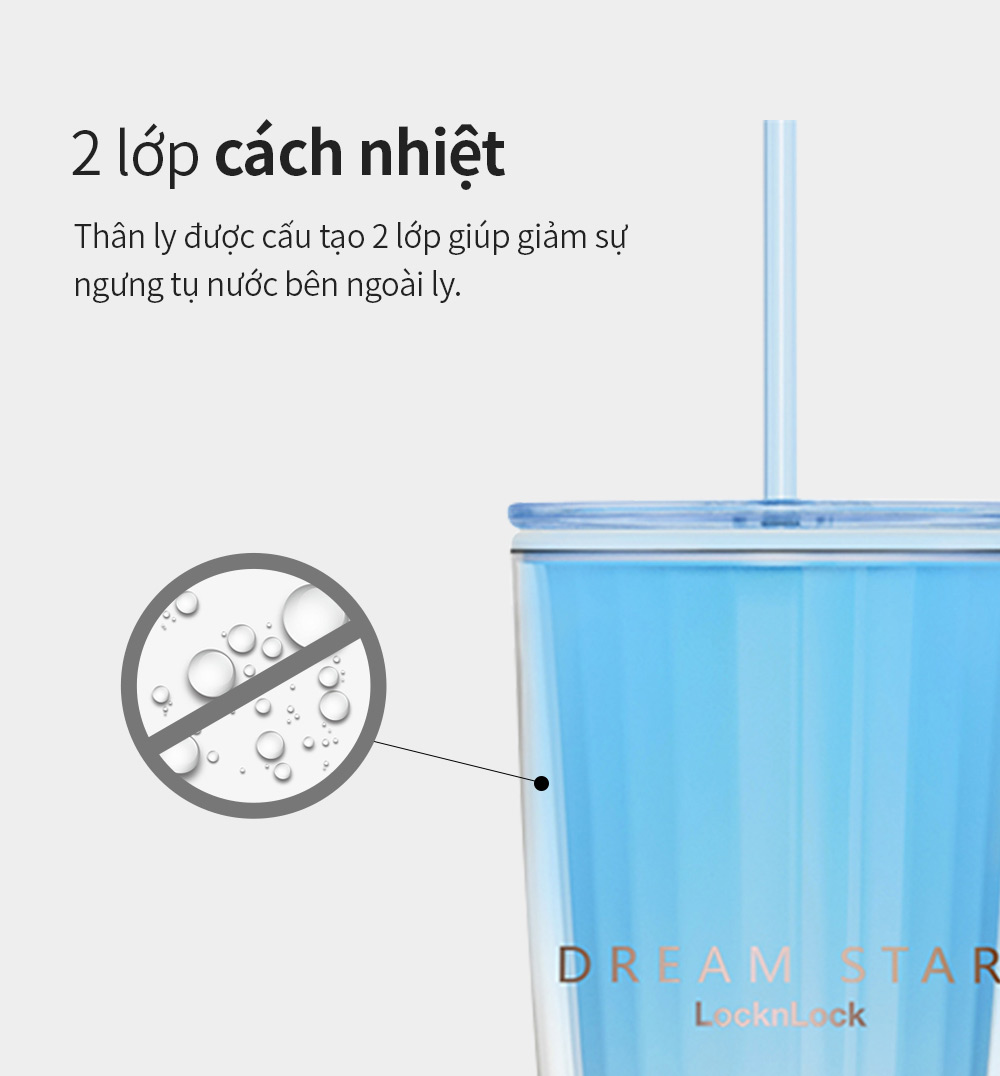Ly nhựa Lock&amp;Lock 2 lớp 750ml HAP522 - Hàng chính hãng kèm ống hút cọ rửa, cách nhiệt tốt, miệng rộng - JoyMall