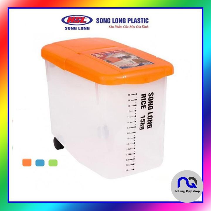 Thùng đựng gạo có nắp nhựa cao cấp, có bánh xe Song Long Plastic size 10kg và 15kg