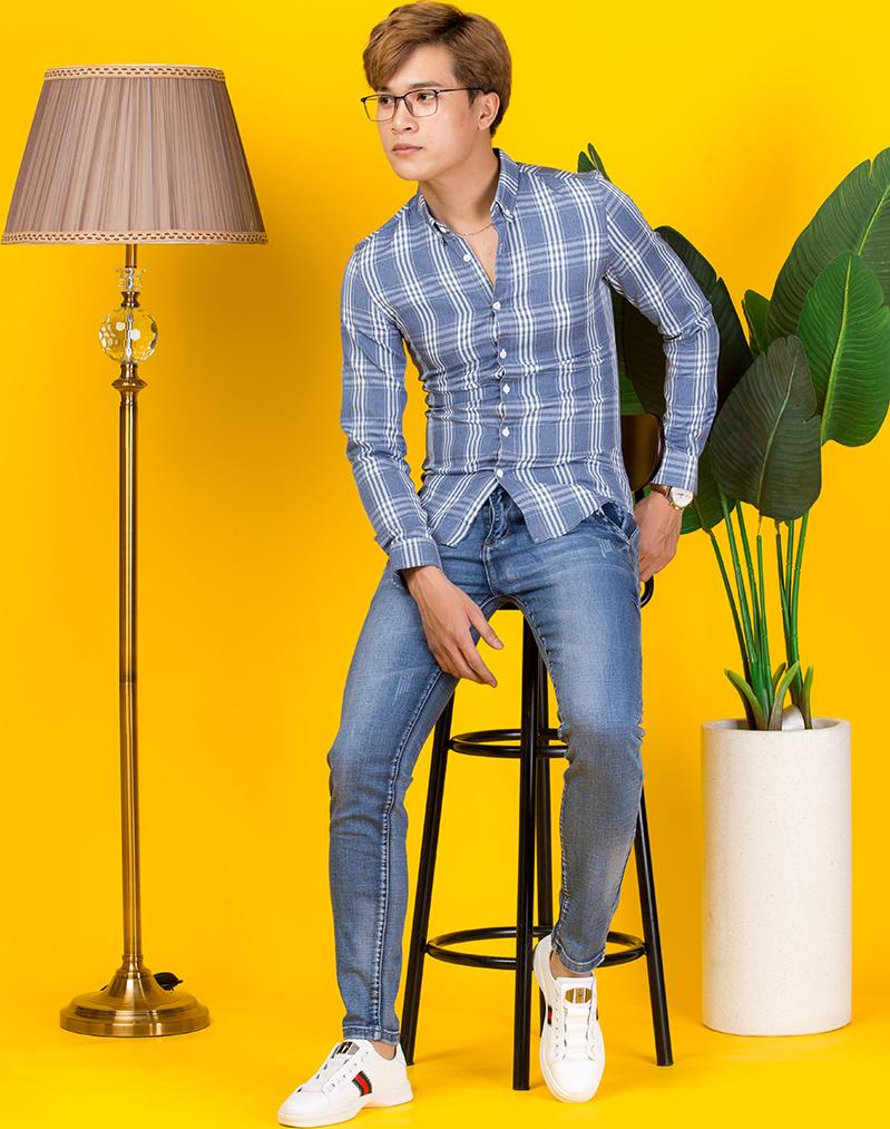 Áo sơ mi Caro Titishop SM1171 Xanh ( Luxury )