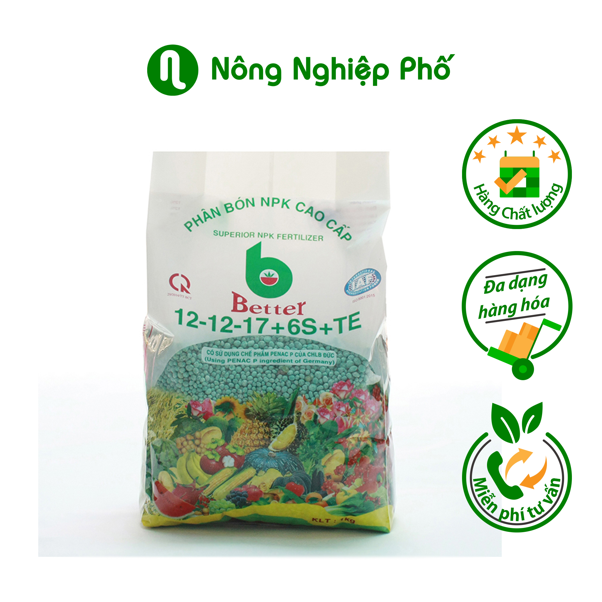 Phân bón NPK Better xanh 12-12-17-6S + TE - Túi 1kg