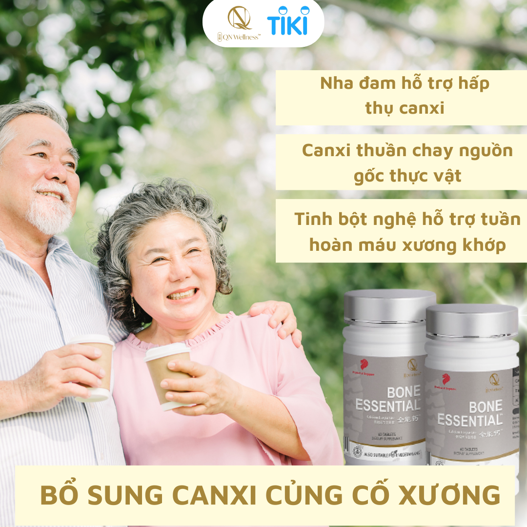 Combo Siêu Ưu Đãi Viên Uống Bổ Sung Canxi Bone Esstential QN Wellness Thuần Chay Chiết Xuất Từ Nghệ & Nha Đam, Giúp Hỗ Trợ Tuần Hoàn Máu, Củng Cố Xương Khớp - Hộp 60 Viên x 3