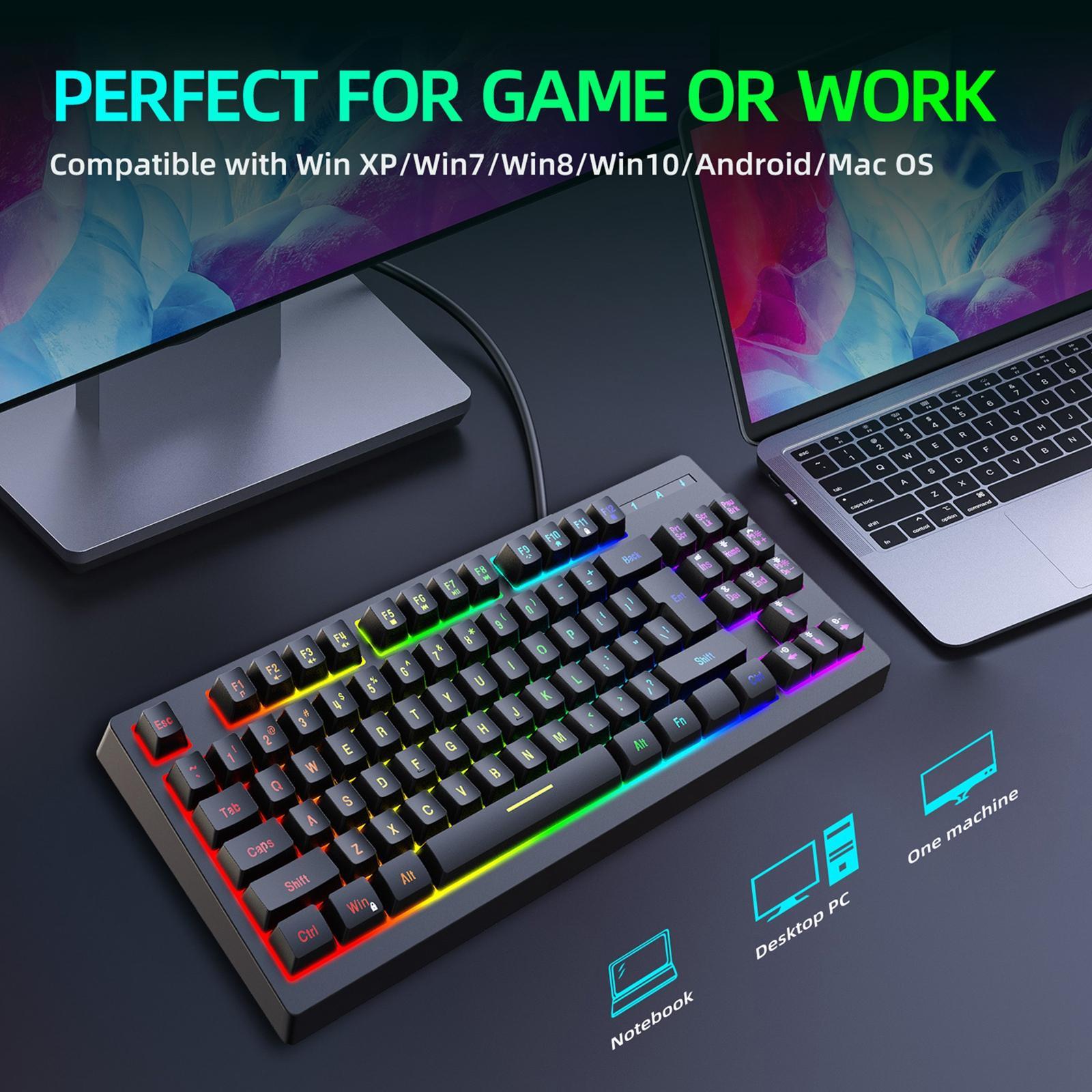 87Keys Wired Gaming Keyboard Long   Light for Office