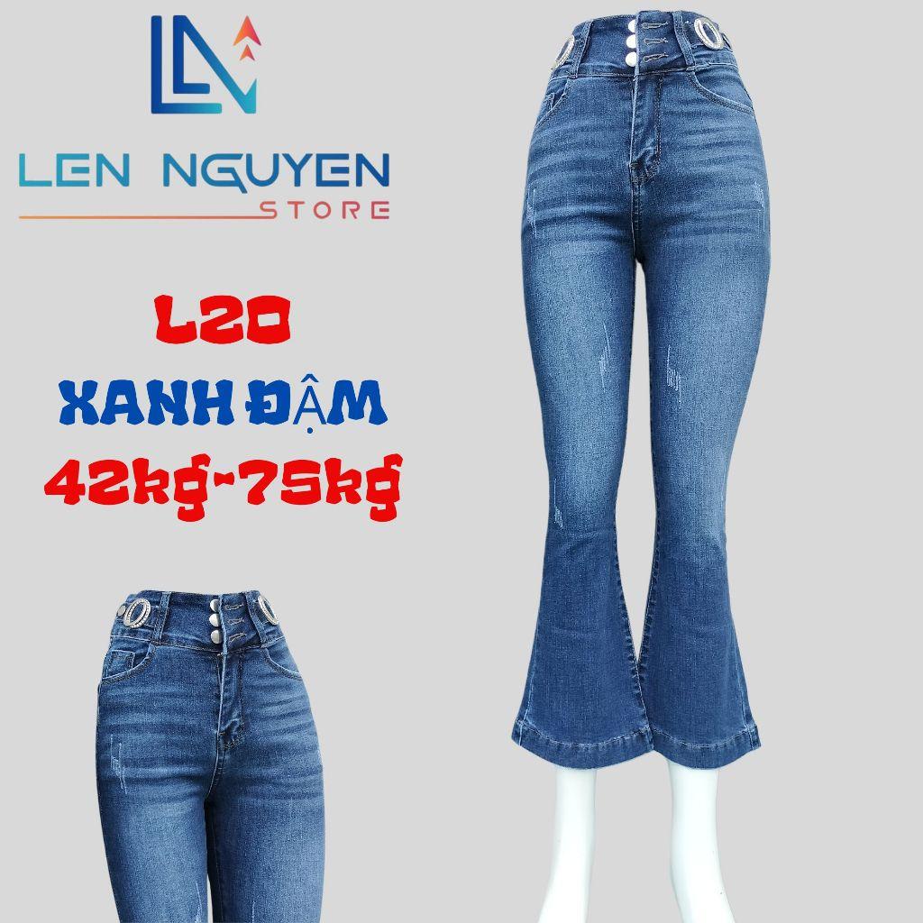 L20_Quần jean nữ, loe, lưng cao, quần bò nữ dáng ôm, quần rin nữ có big size, cho 42kg đến 75kg,LEN NGUYEN STORE - Xanh Nhạt