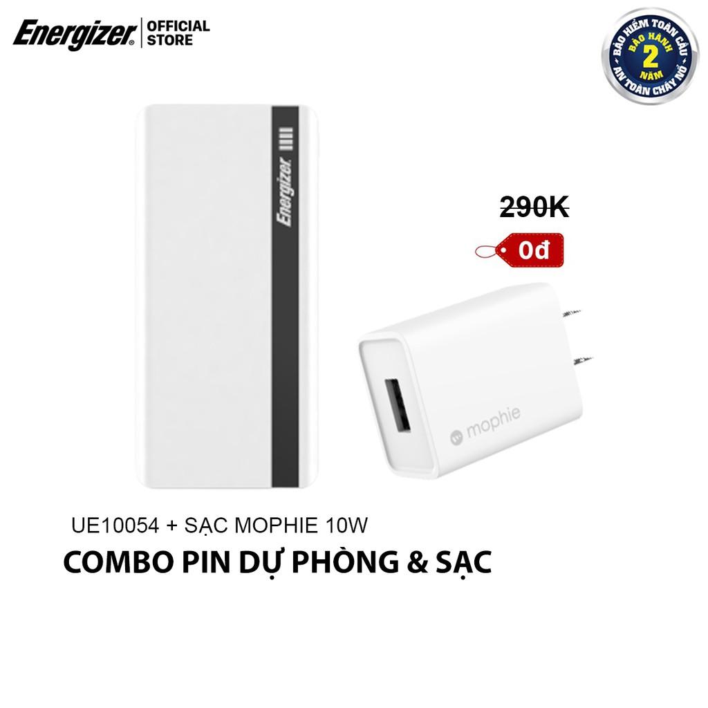 Combo pin dự phòng Energizer 10000mAh UE10054 + Cốc sạc Mophie 10W - Hàng chính hãng