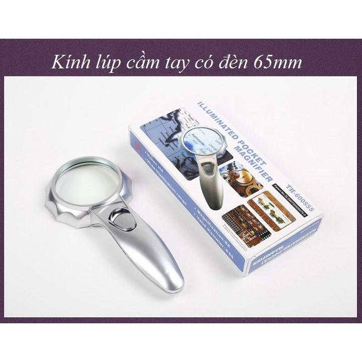 Kính lúp cầm tay 6X  Kính lúp 65mm có đèn TH-600555