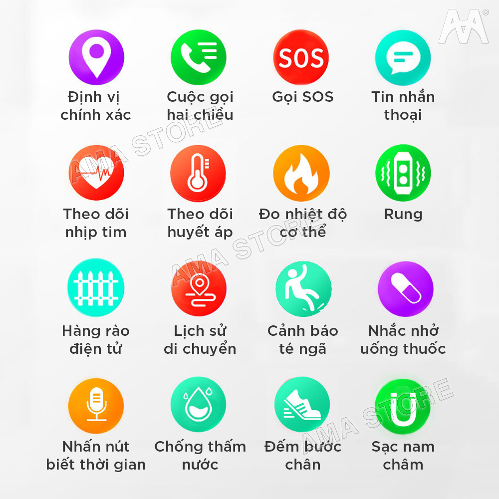 Đồng hồ Thông minh Định vị GPS cảnh báo ngã, tại nạn, đột quỵ AMA Watch S8 Hàng nhập khẩu
