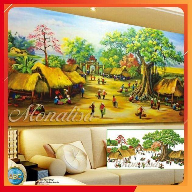 Tranh đính đá phong cảnh làng quê yên bình 120x60cm