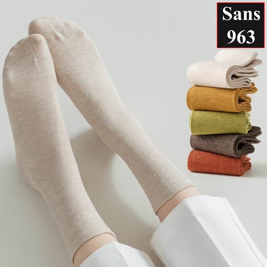 Tất vớ lười nữ trơn không cổ Sans965 hài chống tụt gót nửa bàn chân cotton mùa hè trắng đen da tím hồng cam xám xanh