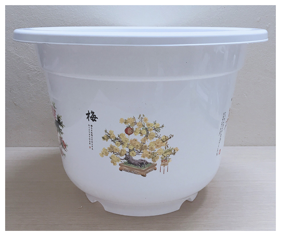 10 Chậu Nhựa BỐN MÙA AB460x360  Hình Tròn Màu Trắng Trồng Hoa, Cây Cảnh Kích Thước: 37x27  Cm