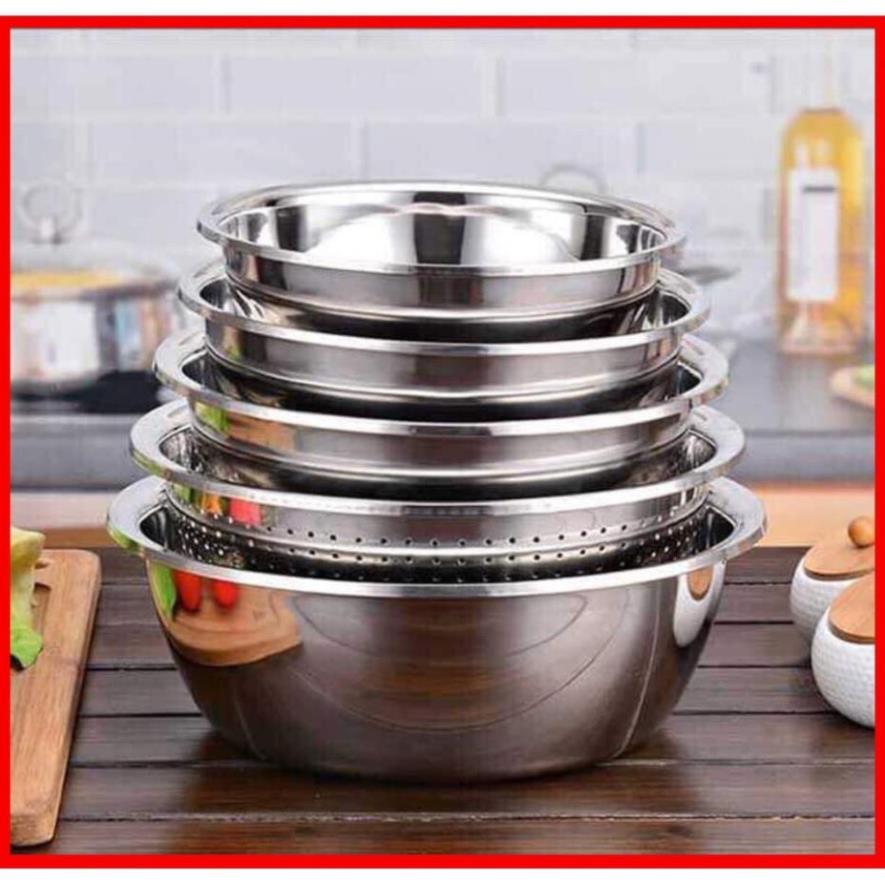 Set 5 Bộ Rổ Chậu Thau Bằng Inox Cao Cấp