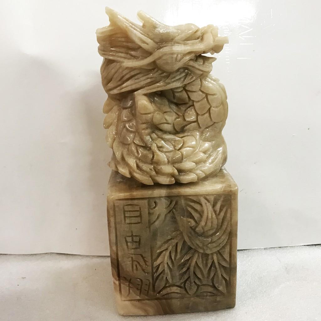 Ấn rồng, chiện rồng cho mệnh Kim và Thủy màu vàng, màu vàng chanh ngọc thật, Cao 20 cm, nặng 3 kg