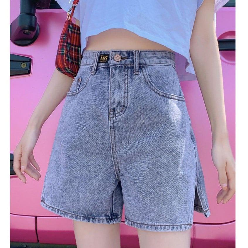Quần short cạp cao sẻ V sườn