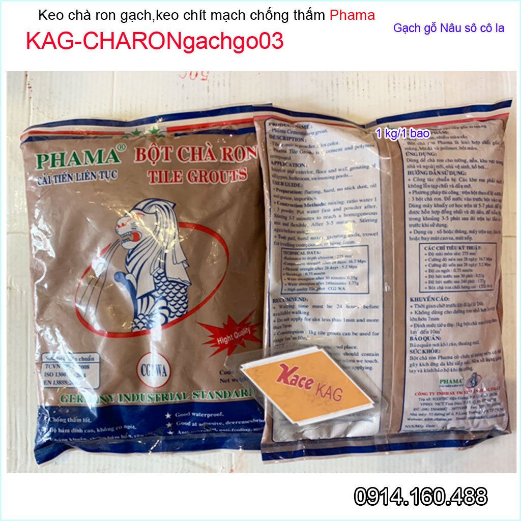 1Kg Keo chà ron phama gạch gỗ nâu socola KAG-CHARONgachgo03, bột chít mạch khe ron gạch chống thấm-chống rêu mốc