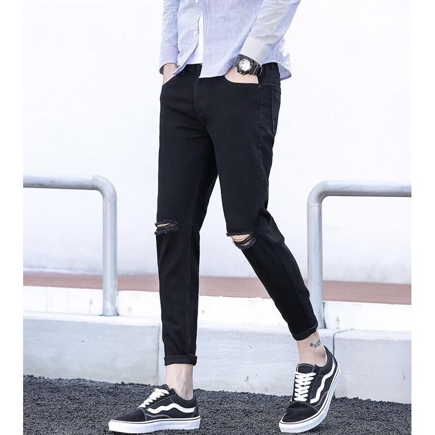 Quần jean nam đen ống đứng dáng slim Fit- vải jeans bò co giãn 4 chiều cao cấp