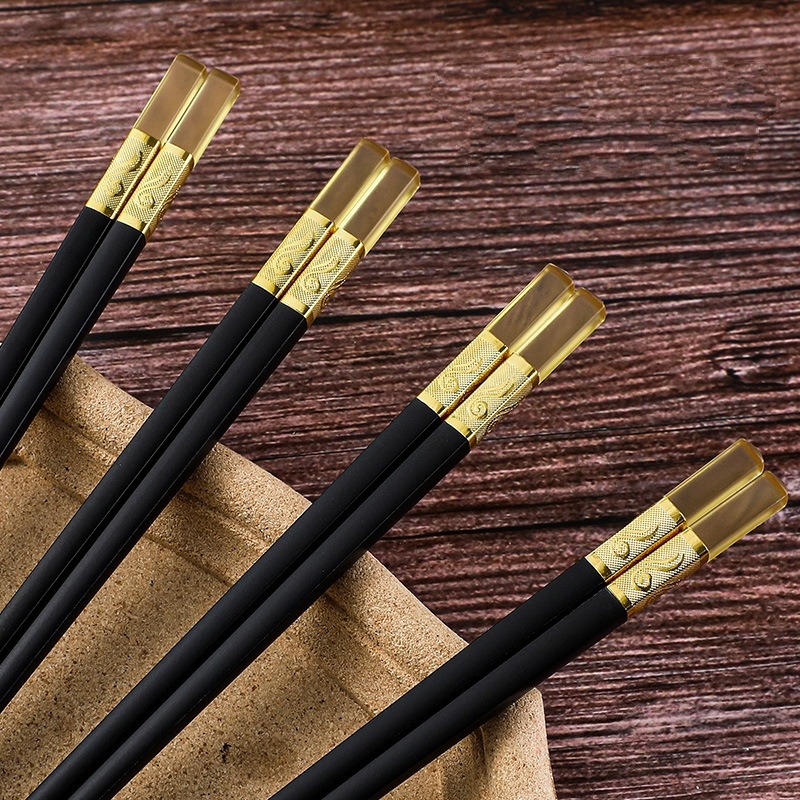 Combo 10 Đôi Đũa Chất Liệu Sợi Thủy Tinh Mạ Vàng Hổ Phách Cao Cấp